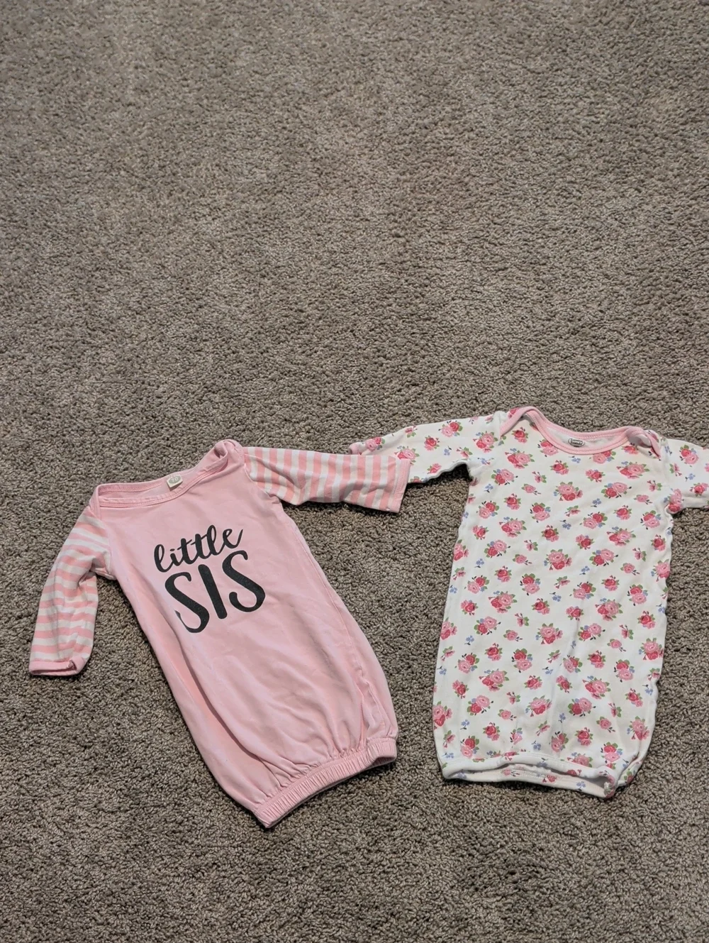 Pink 'Little Sis' and Floral Baby Baby Nightgowns Size 0-6 Months